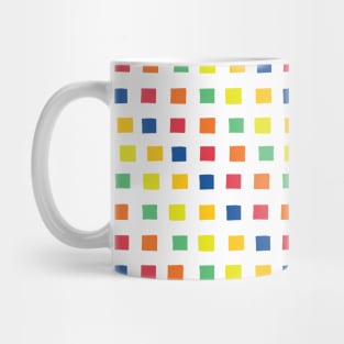 White grid over rainbow squares Mug